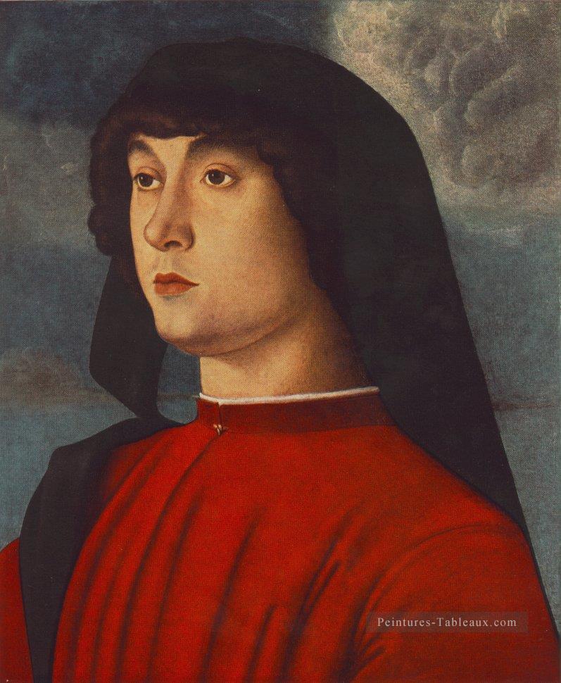 Portrait d’un jeune homme en rouge Renaissance Giovanni Bellini Peintures à l'huile